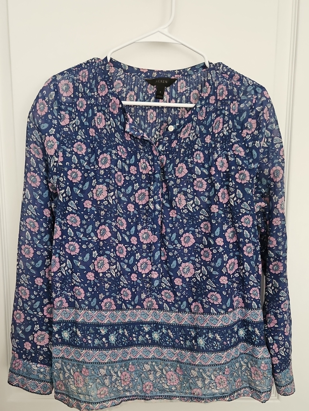 J. Crew Navy Floral Long-Sleeve Peasant Top, 6